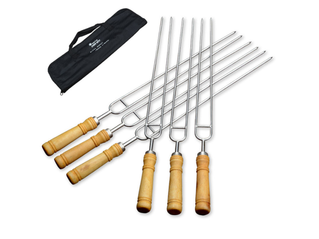 Double skewers 6pcs in case, stainless steel 42cm with wooden handle GRILLI 9624