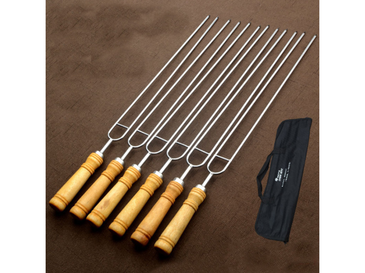 Double skewers 6pcs in case, stainless steel 42cm with wooden handle GRILLI 9624