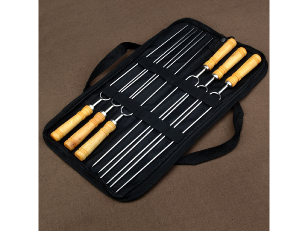 Double skewers 6pcs in case, stainless steel 42cm with wooden handle GRILLI 9624