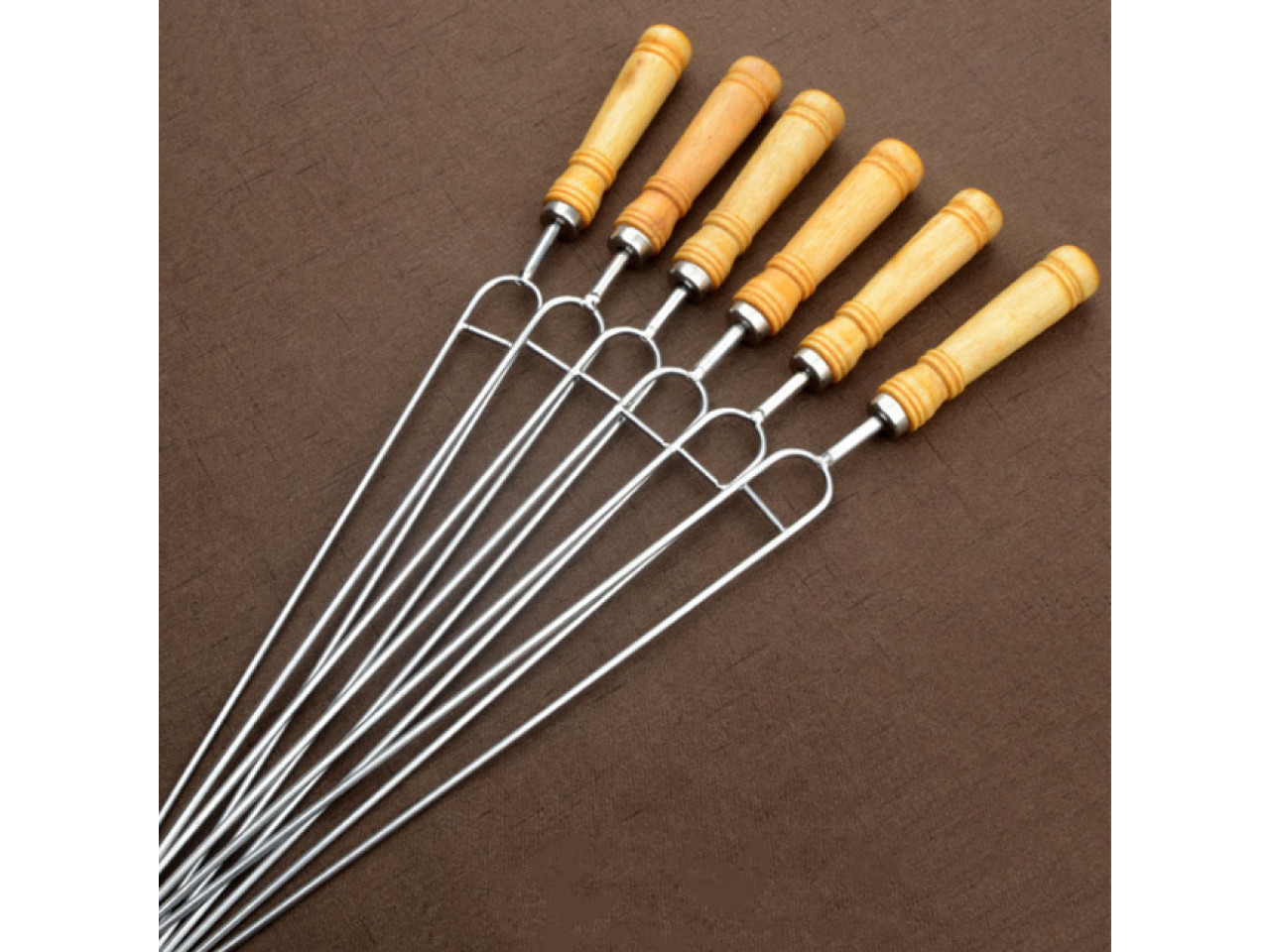 Double skewers 6pcs in case, stainless steel 42cm with wooden handle GRILLI 9624
