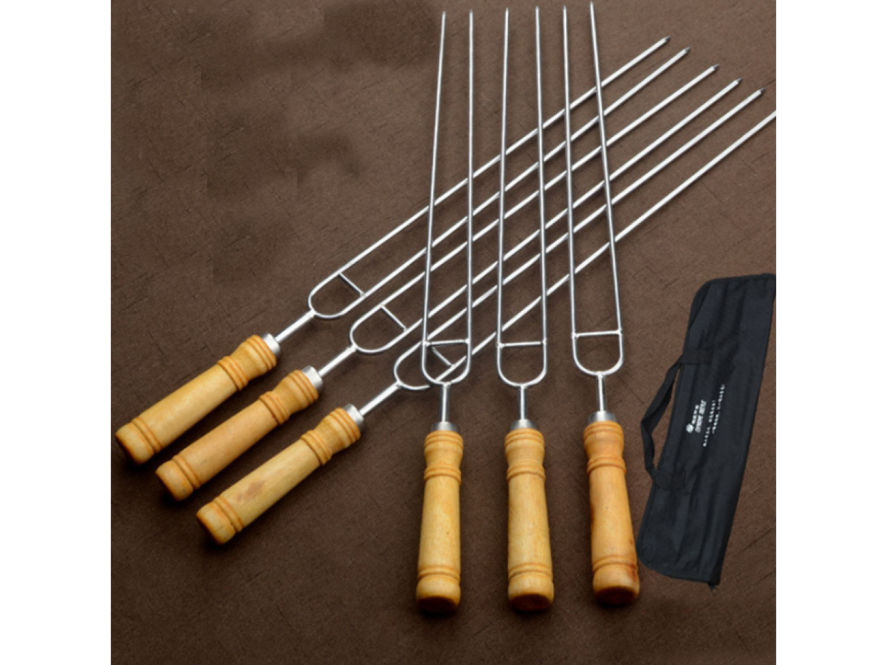 Double skewers 6pcs in case, stainless steel 42cm with wooden handle GRILLI 9624