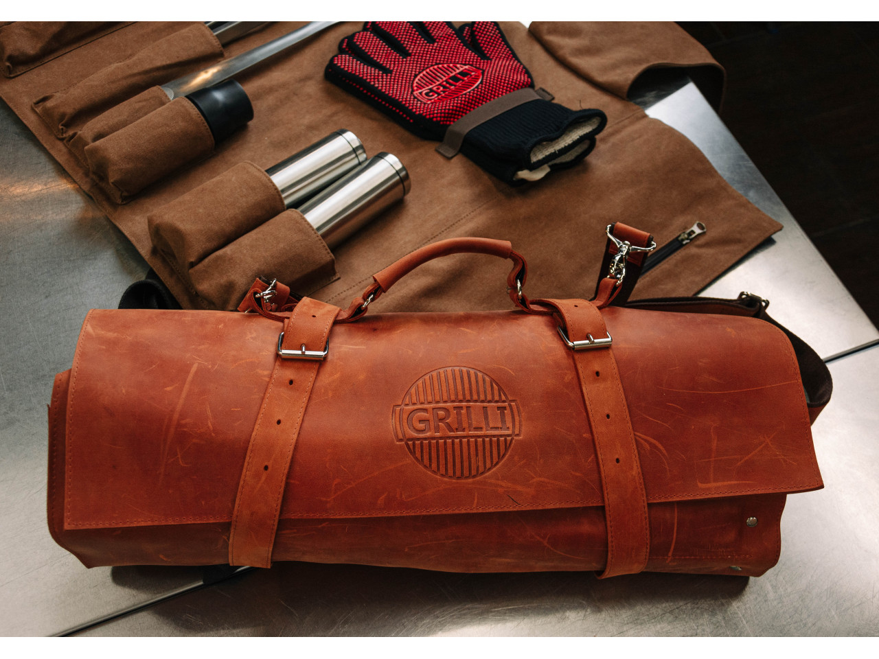 Leather grill tool organizer + TOP 10 GRILLI accessories 888044