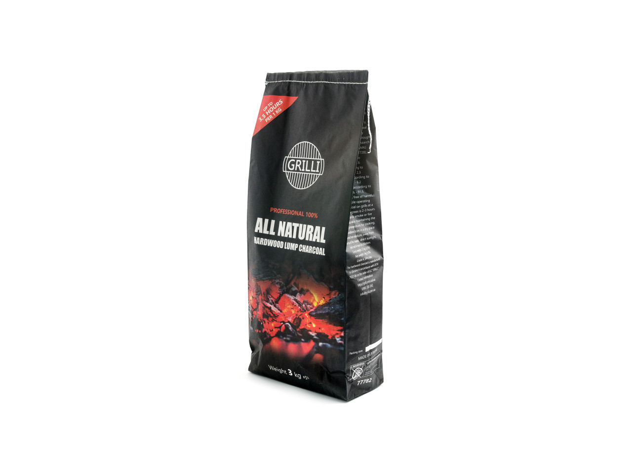 Charcoal for barbecue 3kg FOR 3 HOURS FOR 1 kg GRILLI 77782