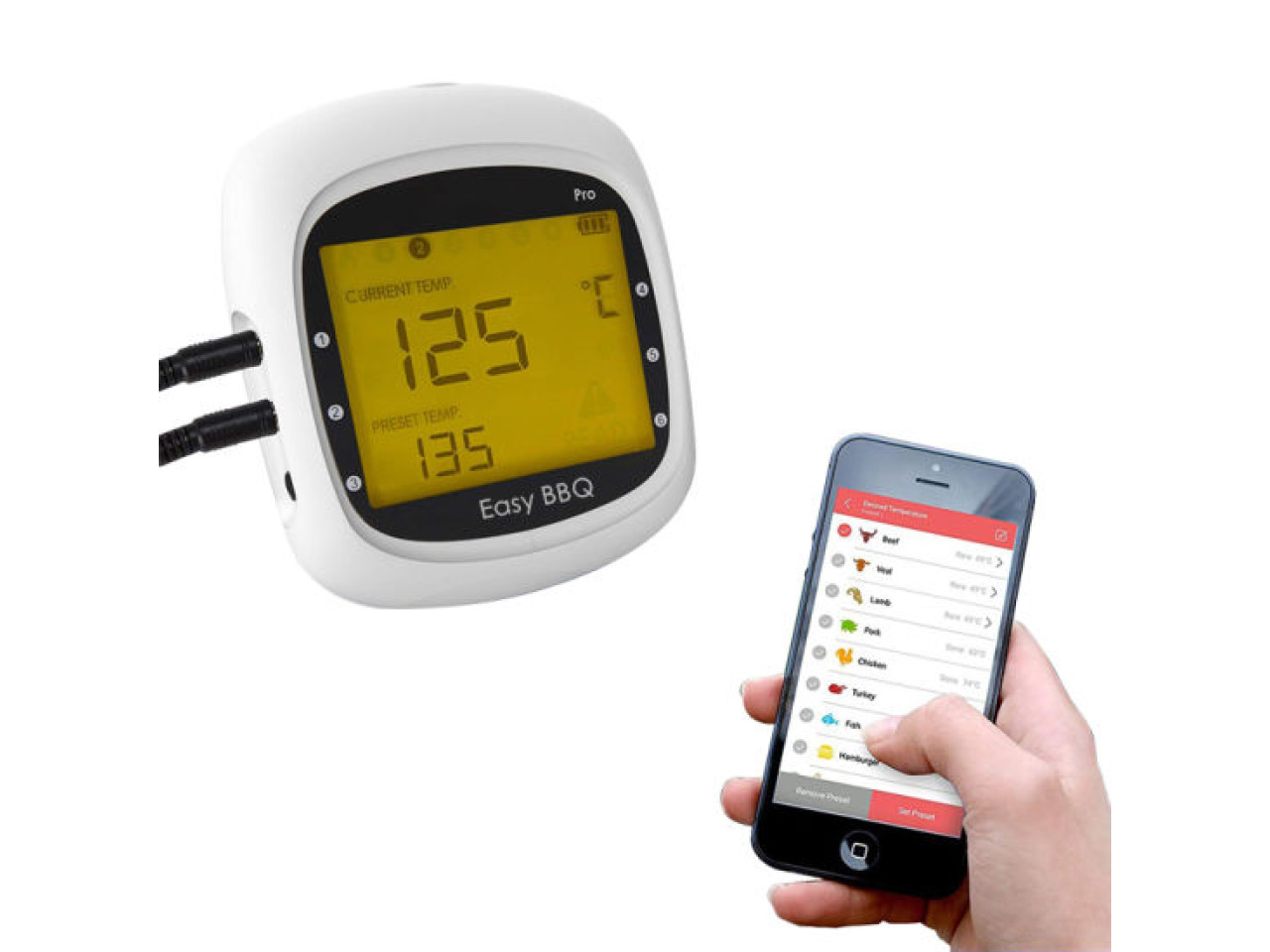 EasyBBQ Remote Bluetooth Grill Thermometer 2 Probes GRILLI Pro3
