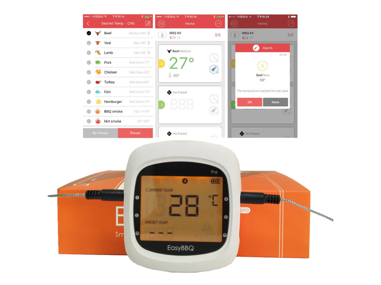 EasyBBQ Remote Bluetooth Grill Thermometer 2 Probes GRILLI Pro3