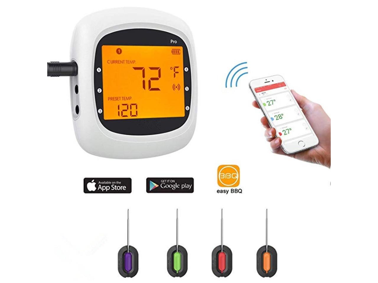 EasyBBQ Remote Bluetooth Grill Thermometer 2 Probes GRILLI Pro3