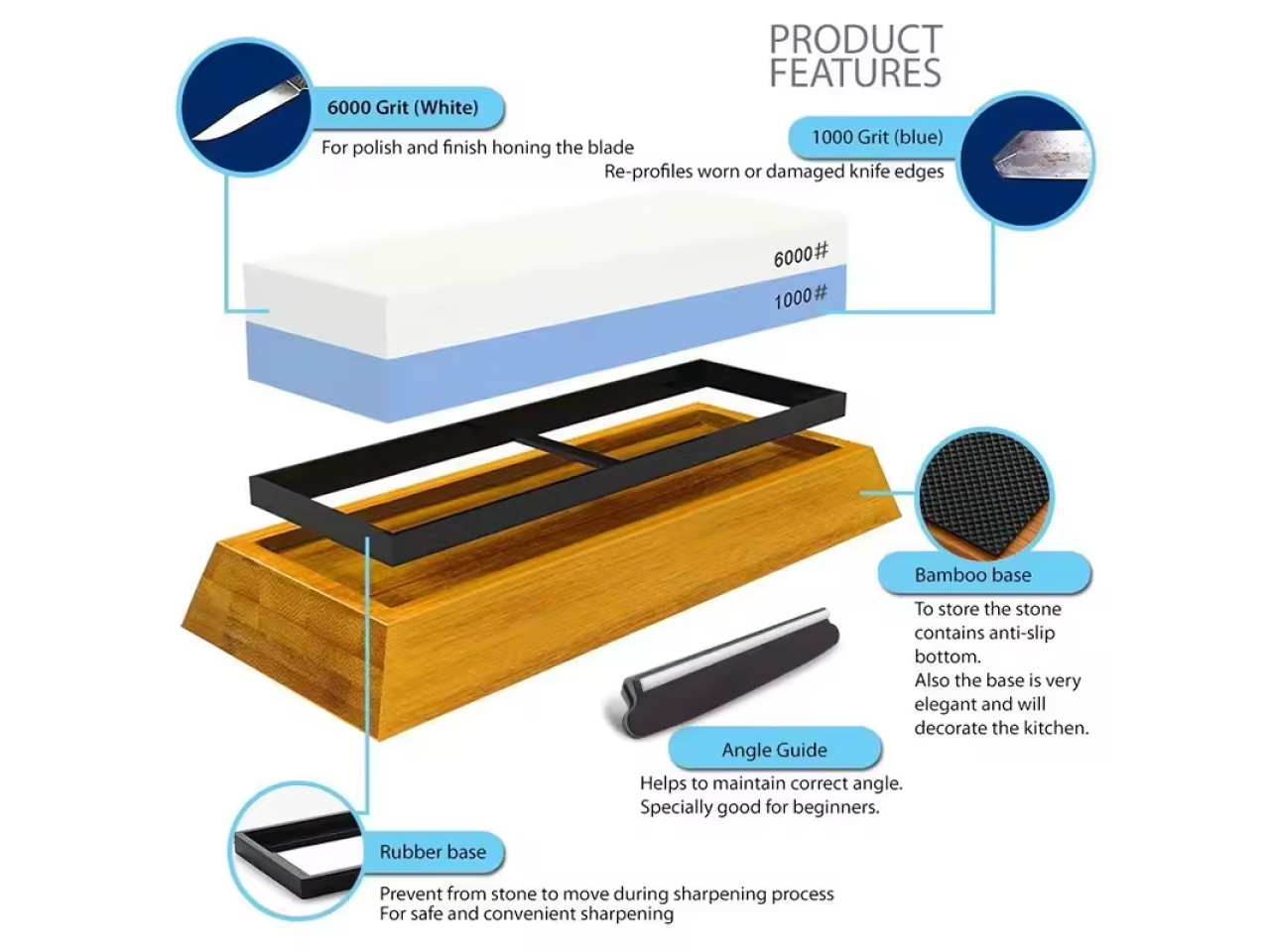 Water sharpening stone for knives grit 6000/1000 GRILLI 88874