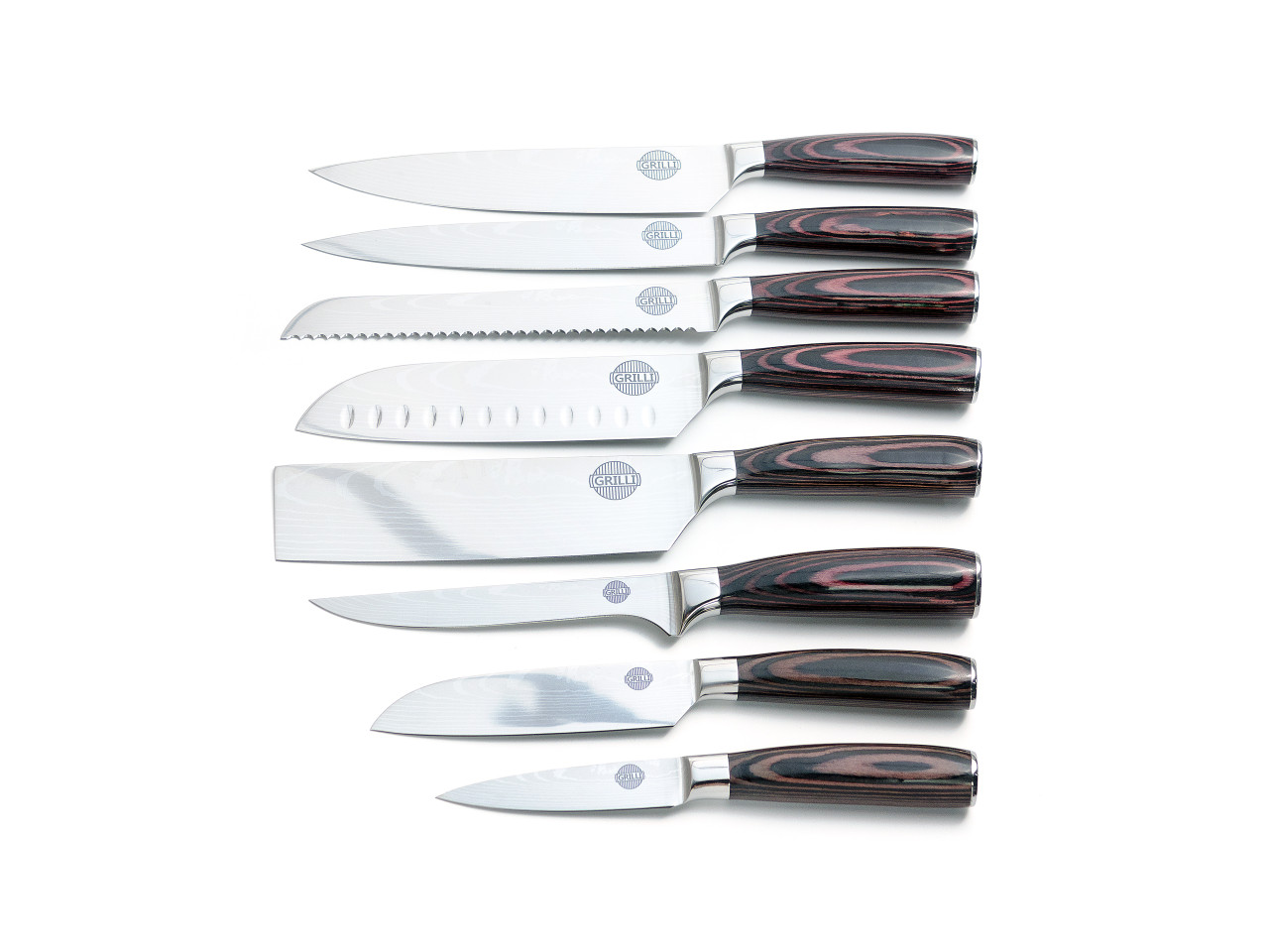 Professional Set of 8 Knives Made of Damascus Steel GRILLI 707001