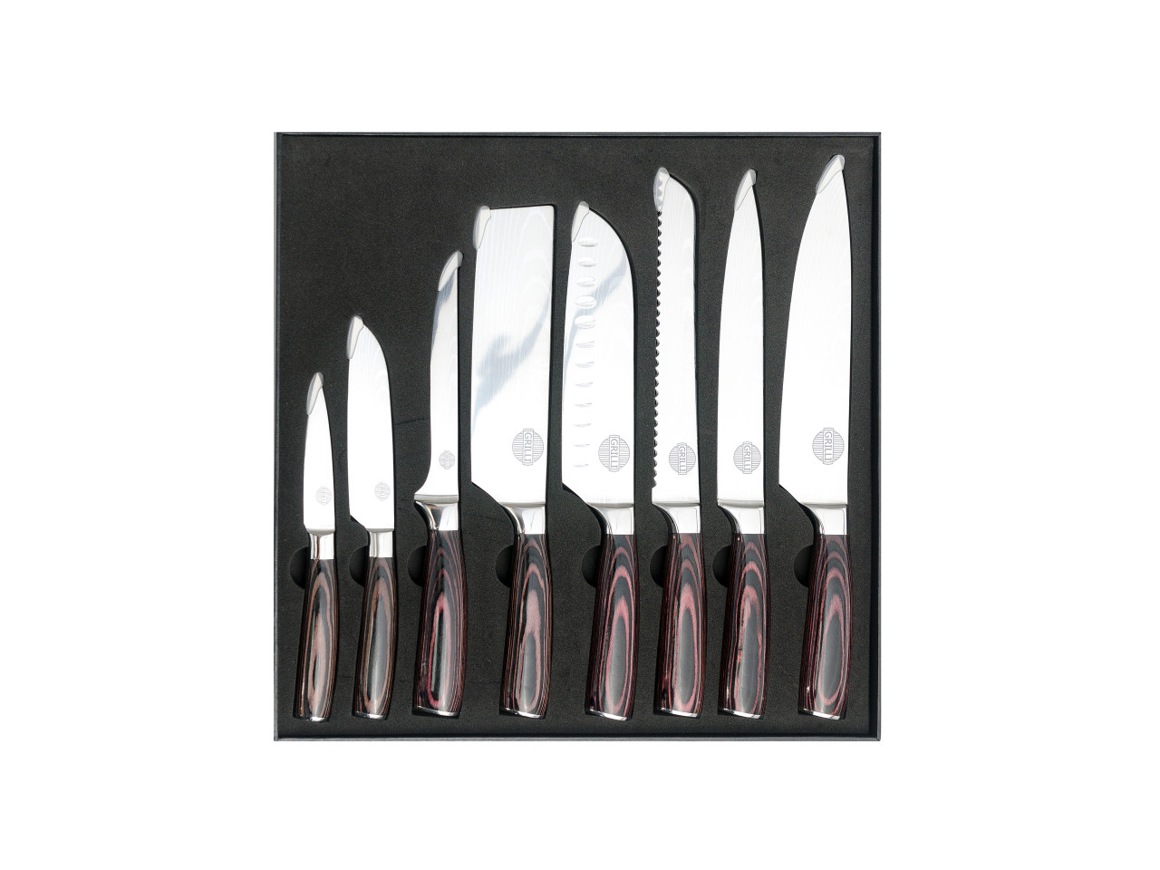 Professional Set of 8 Knives Made of Damascus Steel GRILLI 707001