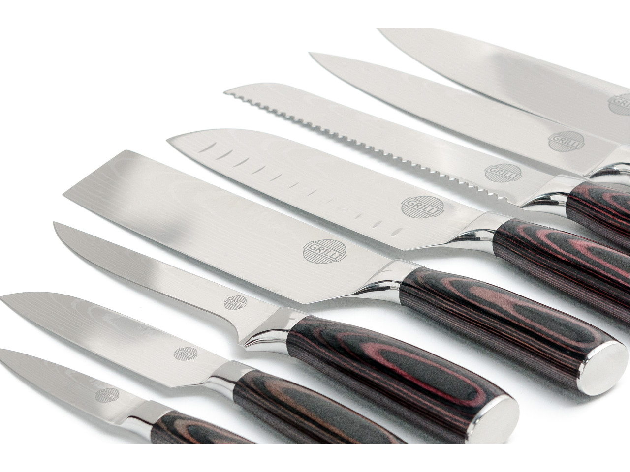 Professional Set of 8 Knives Made of Damascus Steel GRILLI 707001