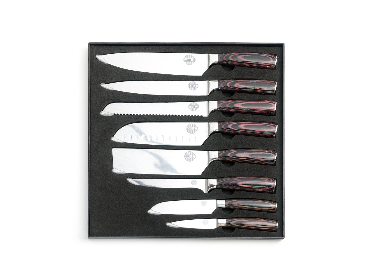 Professional Set of 8 Knives Made of Damascus Steel GRILLI 707001