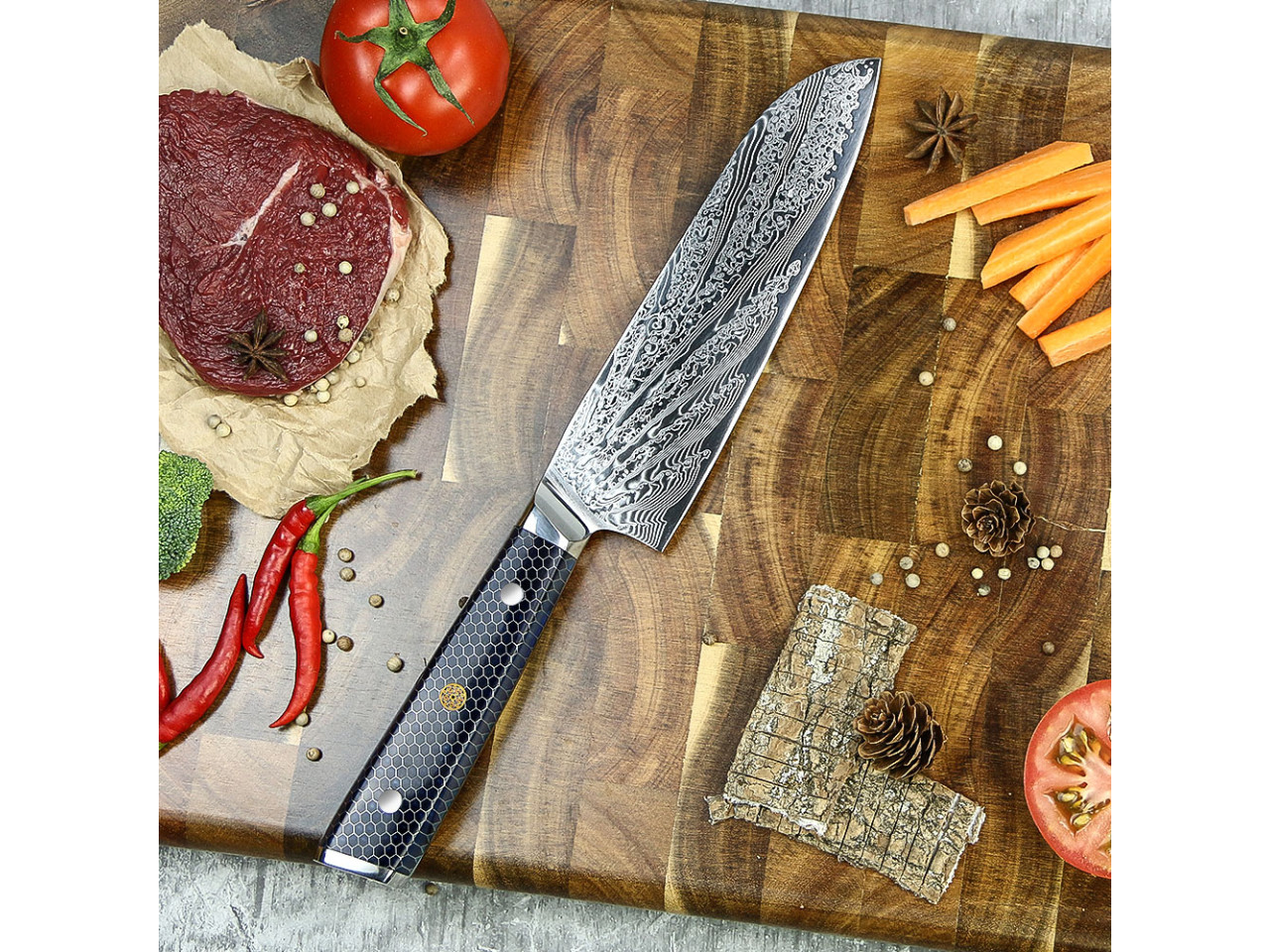 Professional Japanese Santoku Knife Damascus Steel GRILLI 777142
