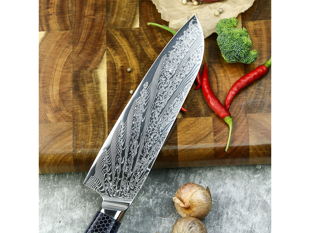 Professional Japanese Santoku Knife Damascus Steel GRILLI 777142