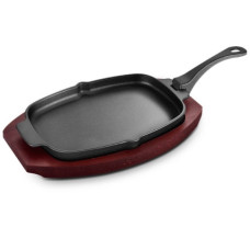 Cast iron frying pan with removable handle on wooden base 33.5x21 cm GRILLI 777201