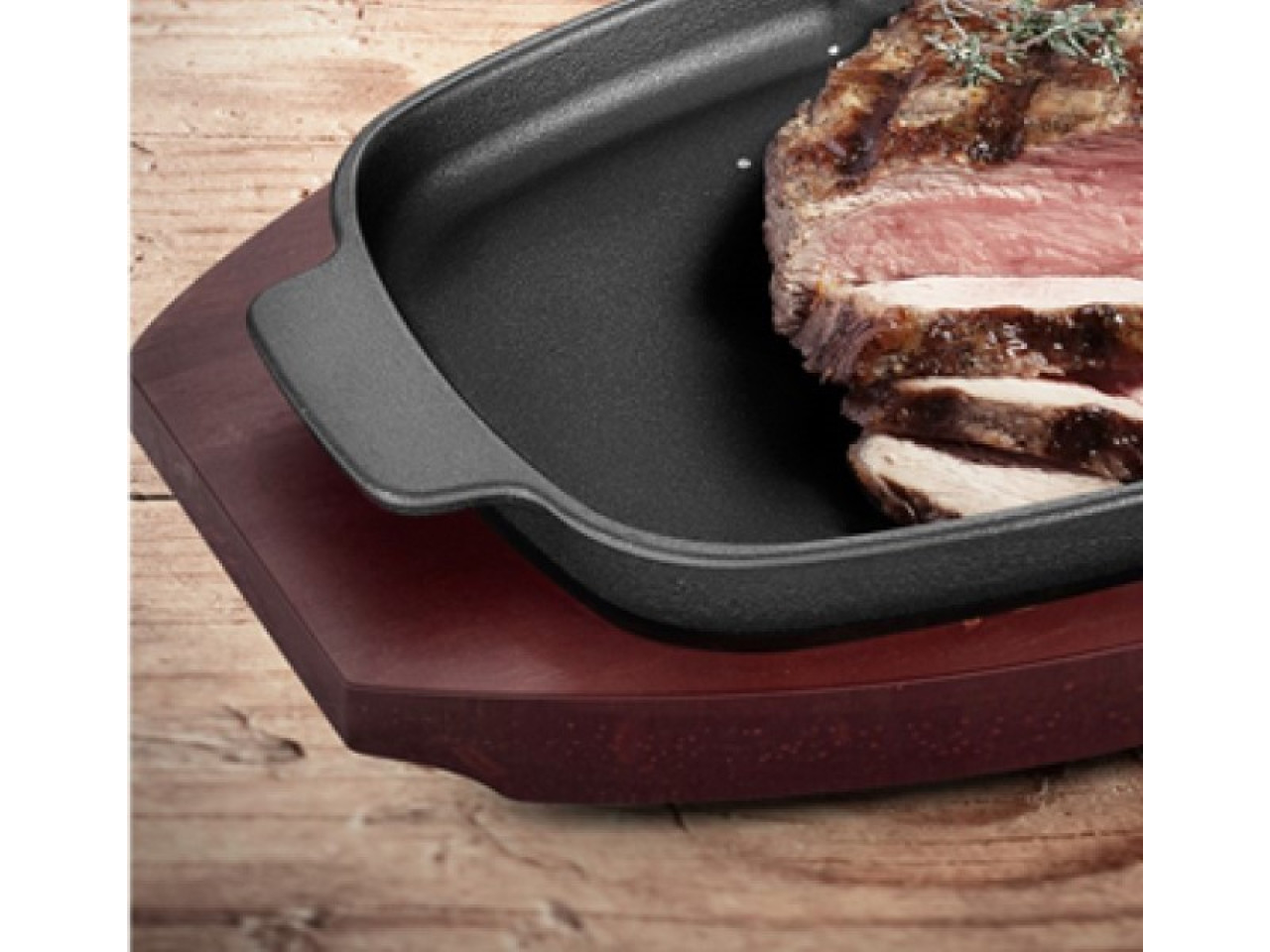 Cast iron frying pan with removable handle on wooden base 33.5x21 cm GRILLI 777201