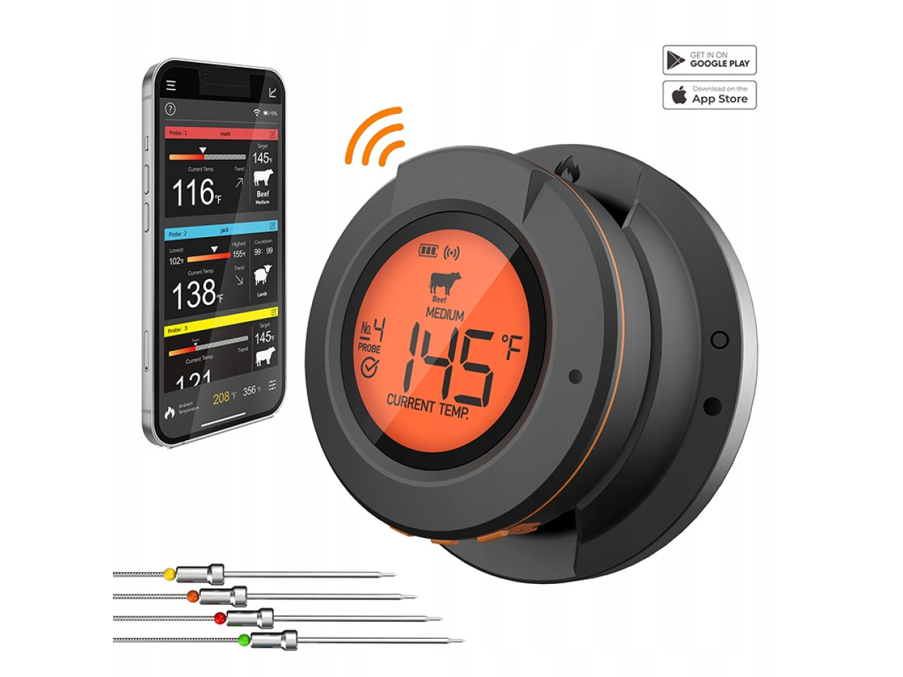 Cyfrowy termometr Bluetooth do grilla z dwoma czujnikami GRILLI 555501